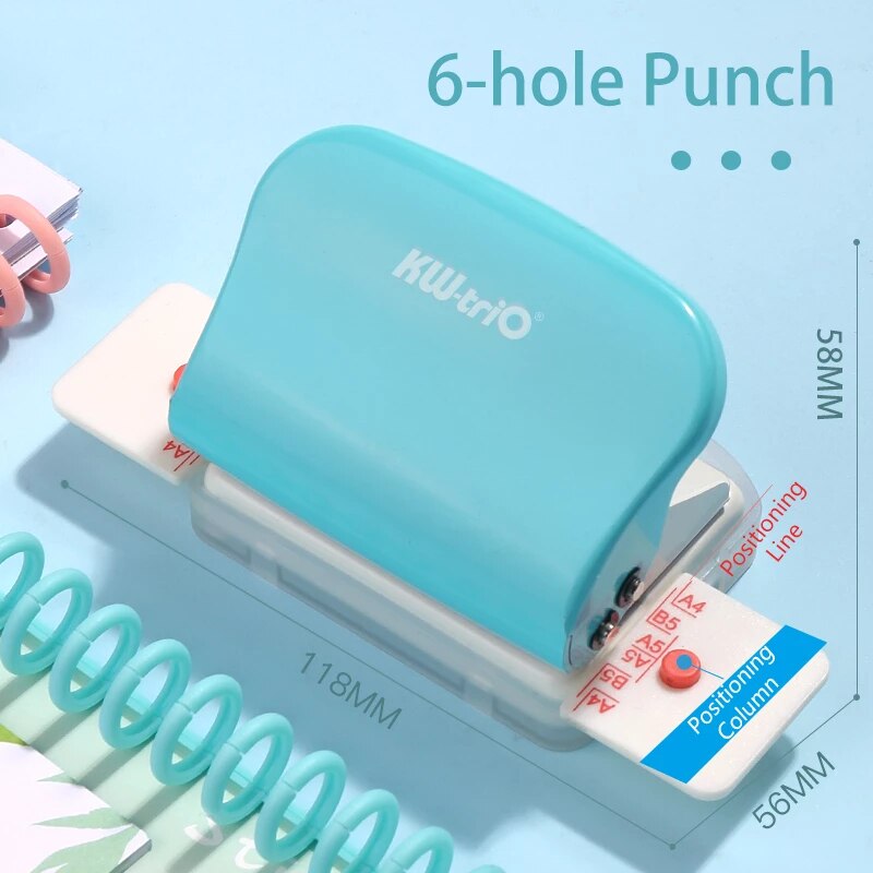 6 hole Punch Notebook 6mm Diameter Round Hole Standard Puncher for A4 A5 B5 Diary Planner Binding Tools Office School A7024
