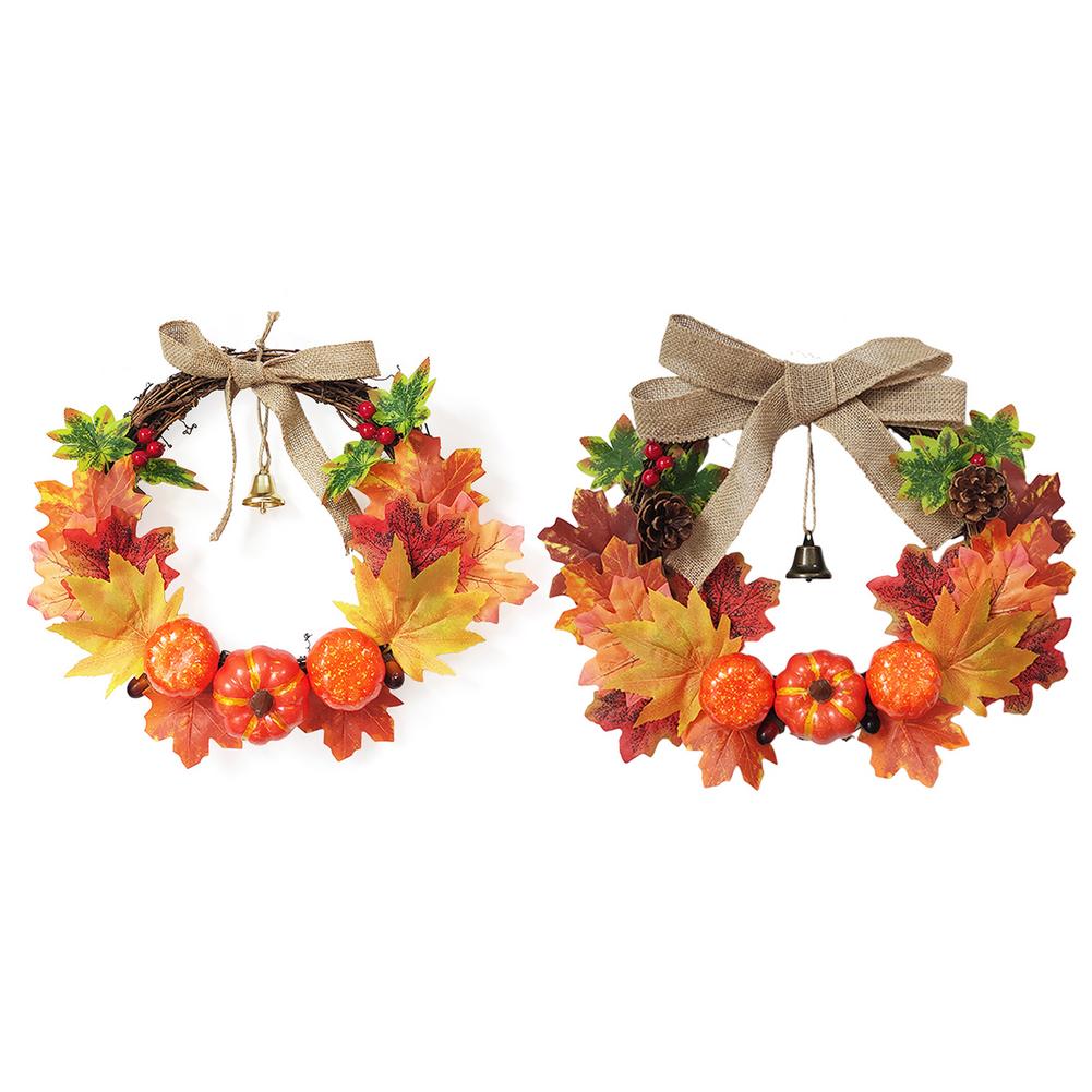 Tema de otoño puerta corona Artificial de cono de pino Arce Artificial guirnalda tela corona de mimbre Día de Acción de Gracias de la decoración del hogar