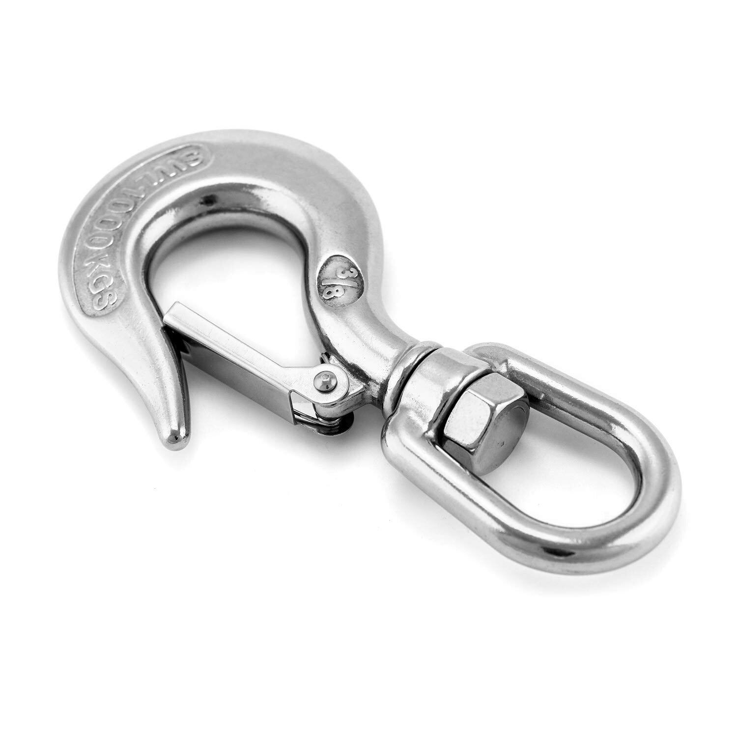 Crane Swivel Hook 304 Stainless Steel Swivel Lifting Clevis Chain Hook with Safety Latch 2000lb