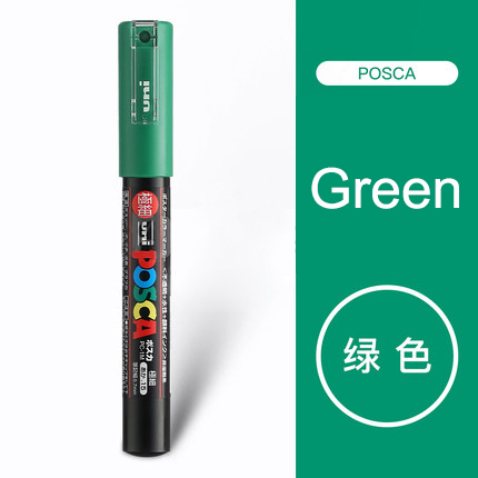 UNI POSCA-rotulador japonés de punta redonda, marcador de pintura PC-1M, pintado a mano, cómic, póster, bolígrafo publicitario, 0,7, 3 uds.: green