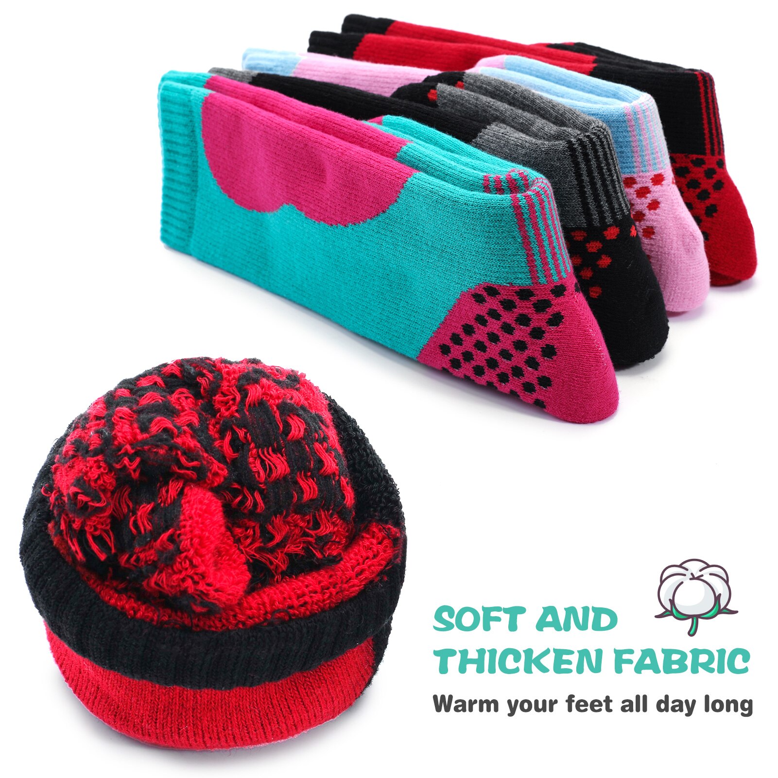 LIXADA 2 Pairs Children Sports Socks Ski Socks Kids Thick Knit Winter Athletic Knee-high Stockings For Ski Cycling