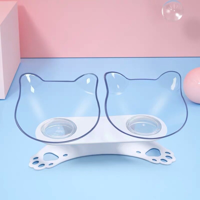 Bols durables Double pour chats | Bols pour animaux de compagnie surélevée, avec support surélevé, fournitures d'alimentation et d'arrosage pour chats, fournitures pour chiens: 2 transparent