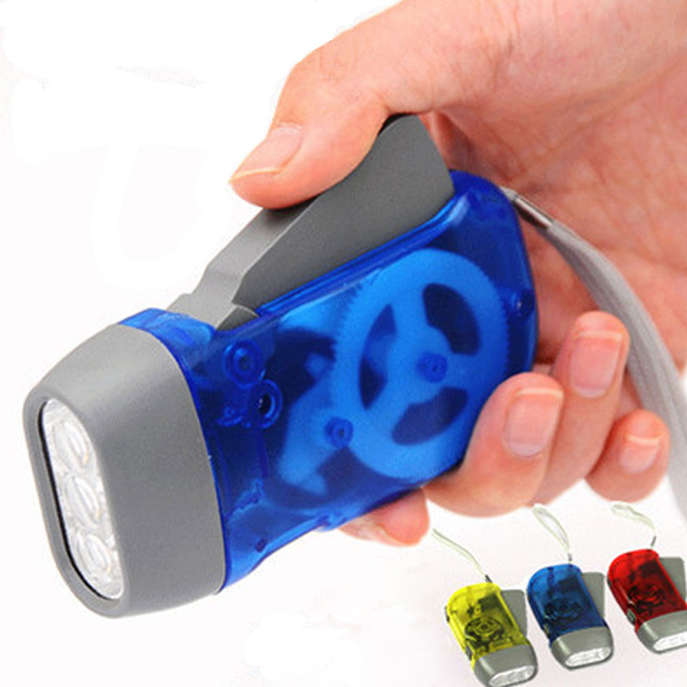 Mini lampe de poche à manivelle dynamo à pression manuelle, lampe de camping à LED, torche auto-alimentée, lumière bleue extérieure, maison chaude
