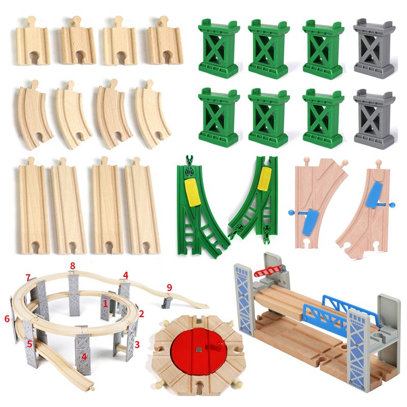 Alle Arten von Holzeisenbahn-Zubehör, Buchenholz-Schienen passend für alle Marken von Eisenbahnspielzeugen für Kinder, lehrreich