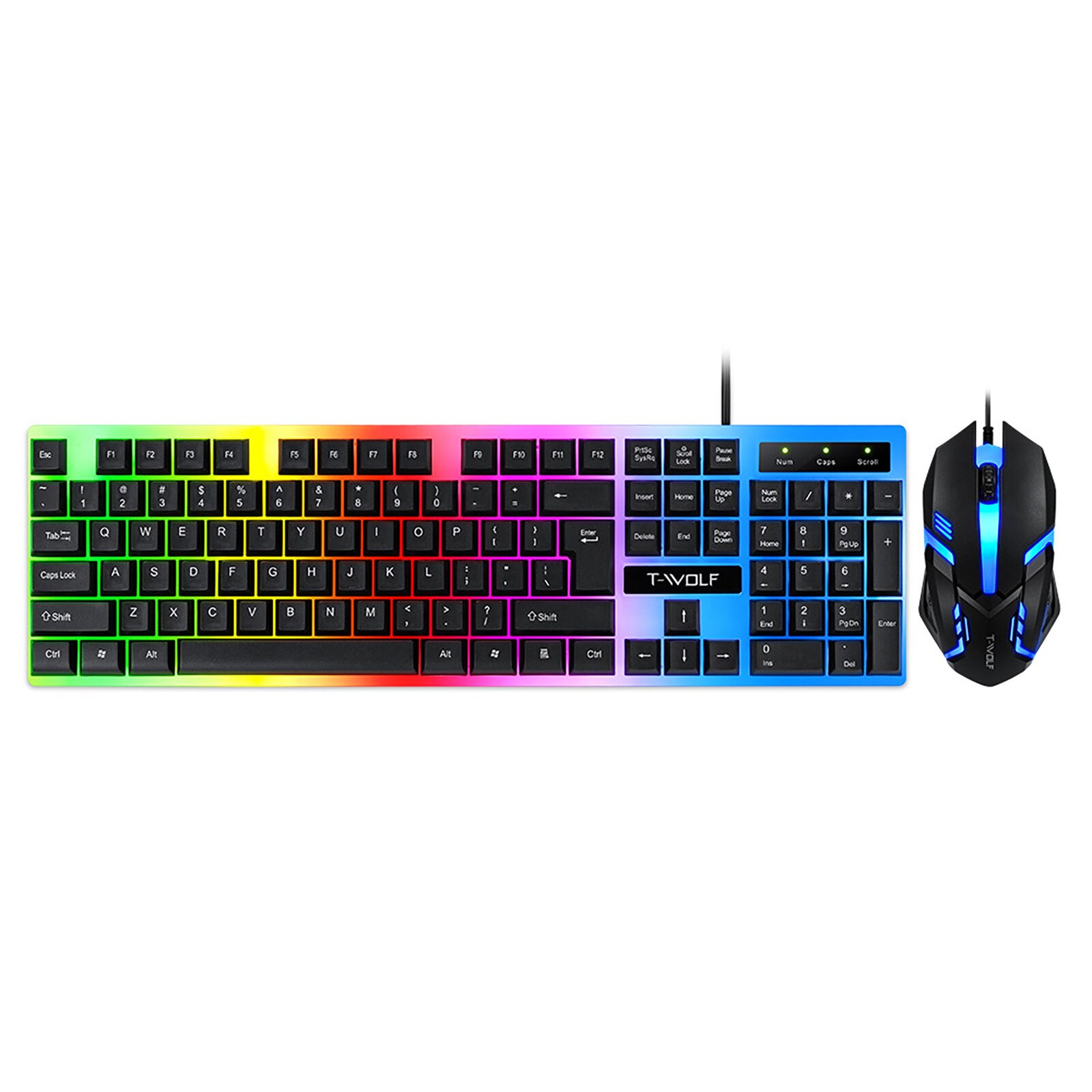 Regenboog Backlight Usb Ergonomisch Toetsenbord Muis Kit Rgb Led Lichtgevende Waterdicht Gaming Toetsenbord En Muis Set Voor Laptop # T2: Black 