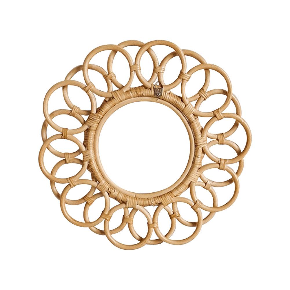 Round Mirror Frame Bohemia Style Crafts Natural Rattan Wall Hanging Mirror Frame Pendant For Living Room Bedroom Decoration