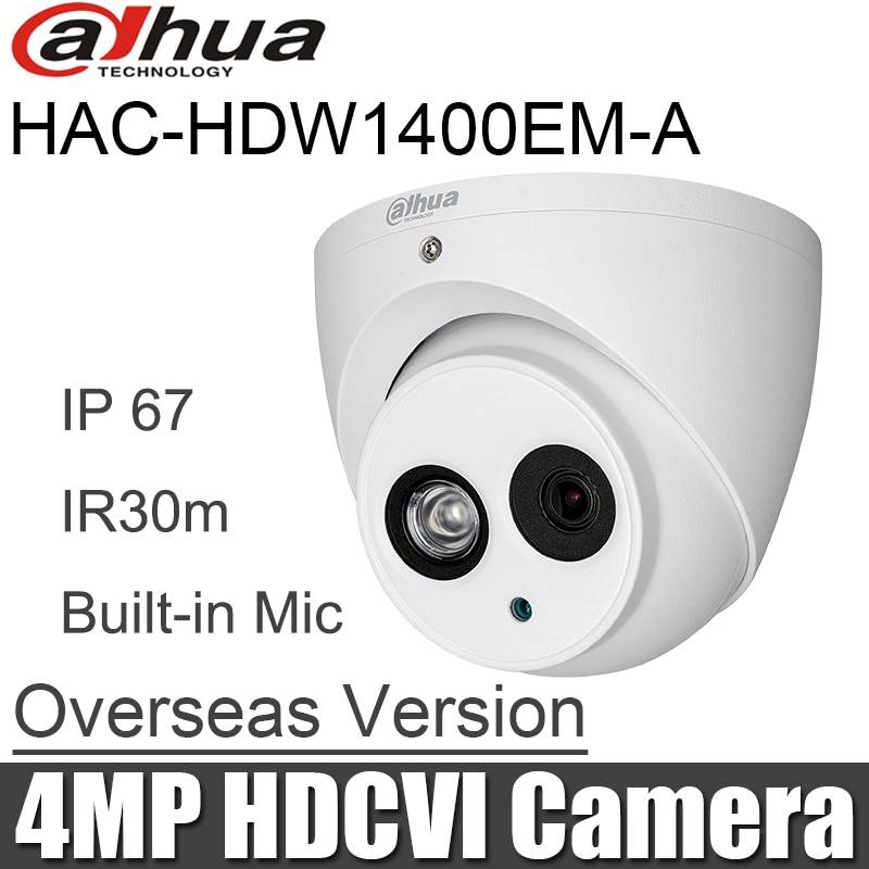 Dahua hac-hdw 1400em-a 4mp hdcvi ir eyeball analog kamera 4mp ir 50m vandtæt indbygget mikrofon hac-hdw 1400 emp-a cctv kamera