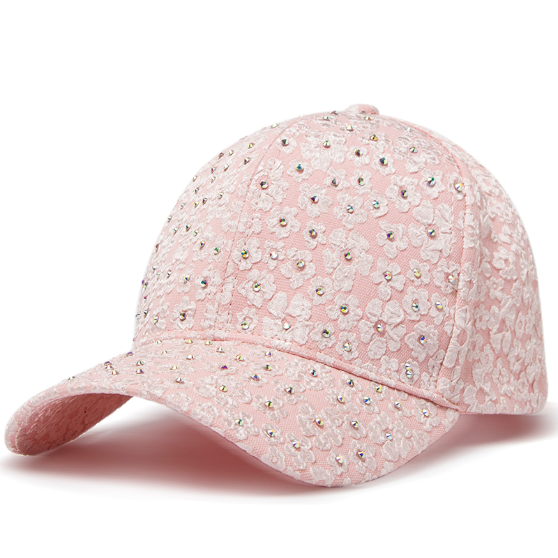 Cntang sommardam basebollkeps med strass och blombroderi, hattar med snapback-motiv, hiphop-keps med  y2k kepsar: Rosa