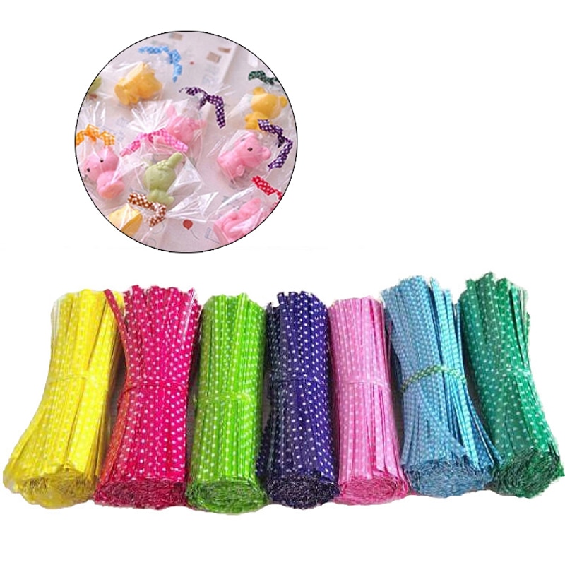 100 st 9cm tråd metalliska snoddar för cello godispåse stål bakförpackning ligation klubba dessert försegling twist slips