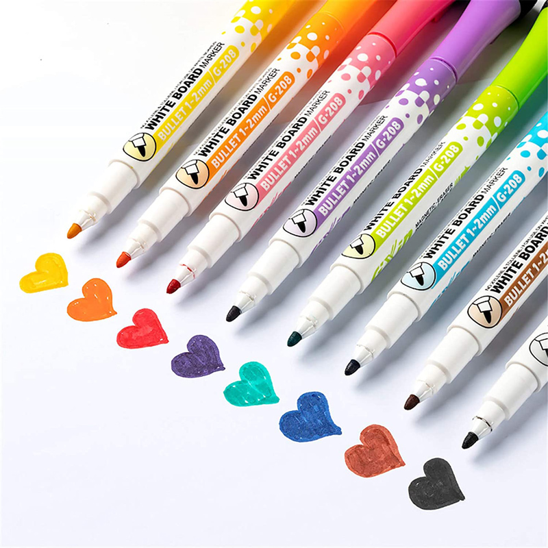 Stylos pour tableau blanc 8 couleurs, stylo magnétique à base d'eau avec capuchon effaçable, pointe Fine, peinture magnétique pour enfants, maison, bureau, école