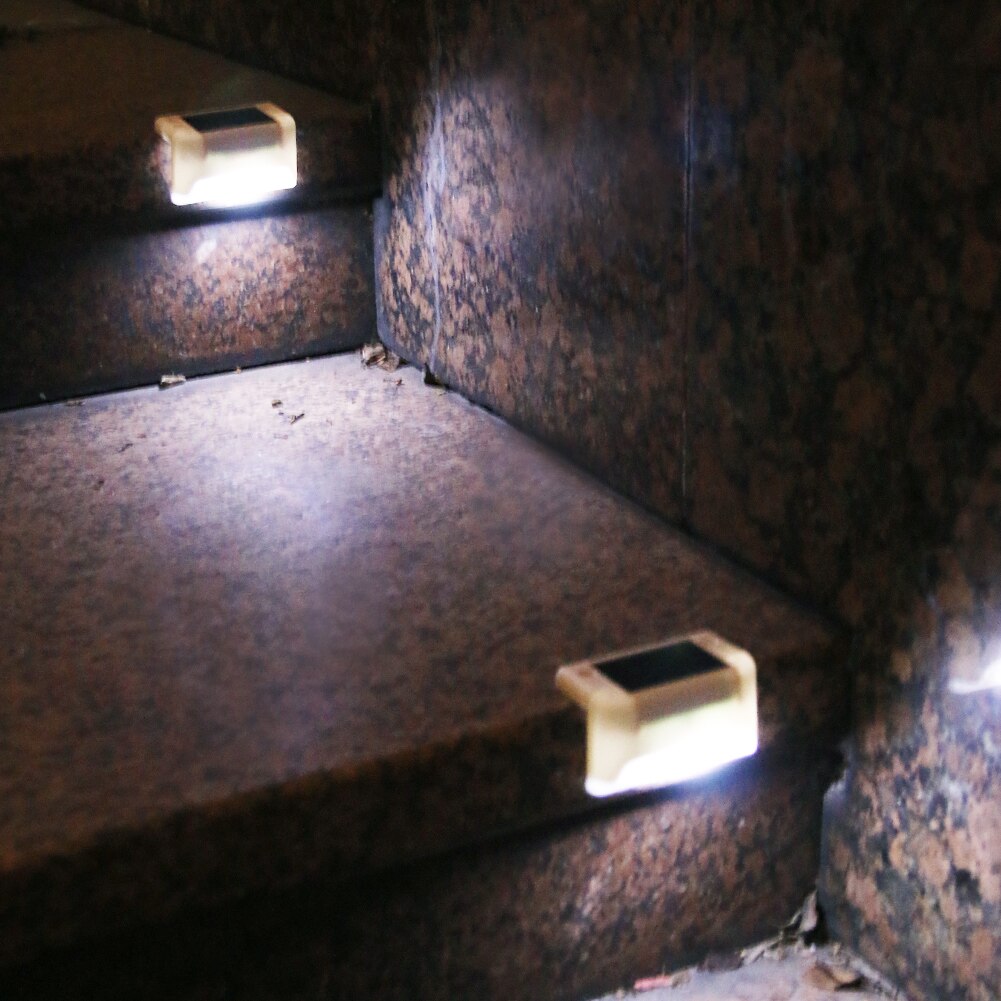 4Pcs LED Solar Lamp Path Stair Outdoor Waterproof Wall Light Garden Landscape Step Stair Deck Lights Balcony Fence Solar Light