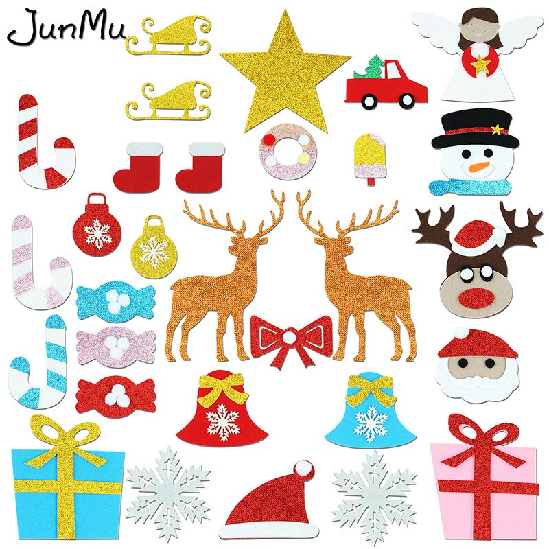 Glittery DIY Felt Christmas Tree with Bag Wall Hanging Decor kid's Handmade Felt Cloth Xmas Tree with Glitter Ornaments