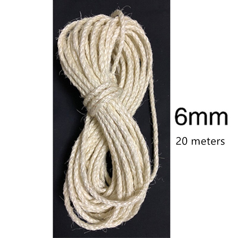 Sisalköysi kissa raapiminen kotitekoinen käsintehty sisal kiipeilyteline kissan raapimislauta kissan puu perusväri 6/8mm paksu: Valkoinen 6 mmx 20m