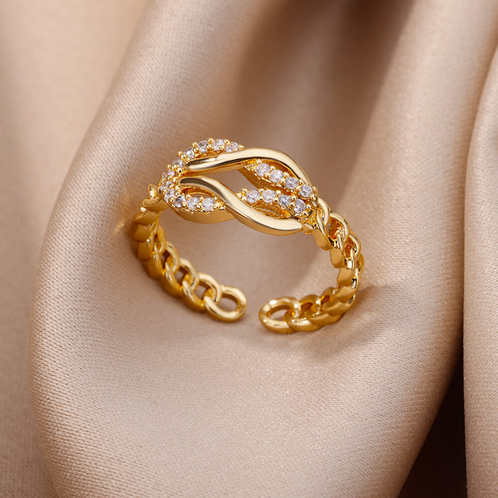 Anillos geométricos de circón de lujo para mujer, anillo abierto de acero inoxidable de Color dorado, joyería estética para de boda a la , para mujer: Castaño