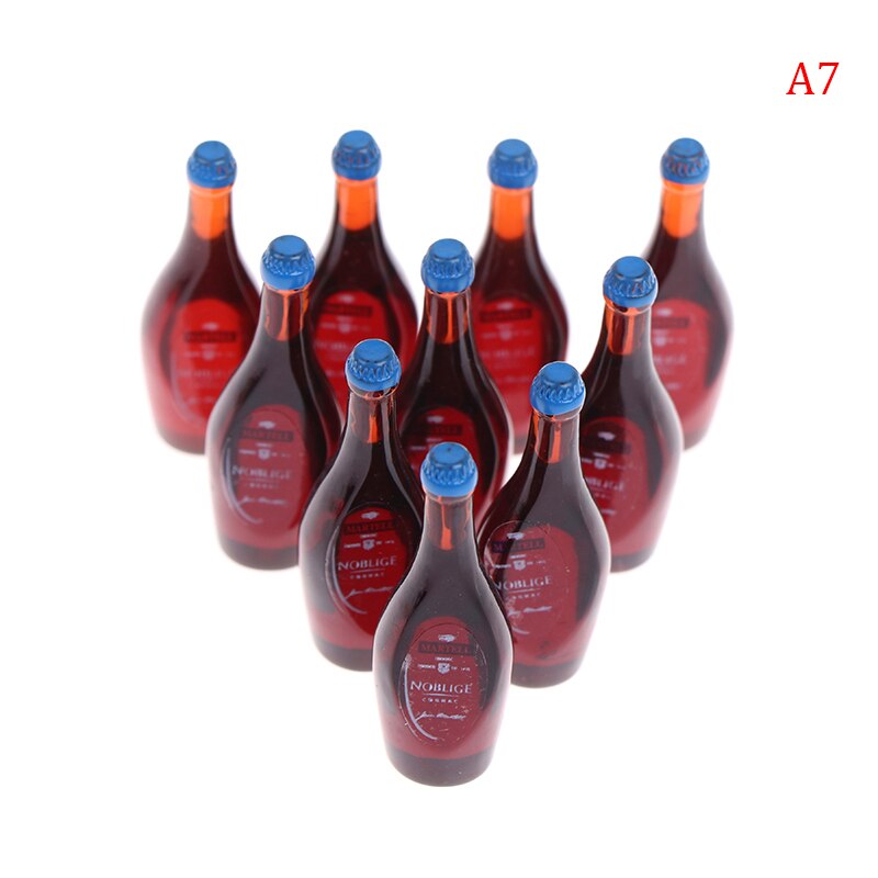 10pcs/set 1:12 Dollhouse Miniature Wine Bottle Whisky Simulation Drinks Model: A7
