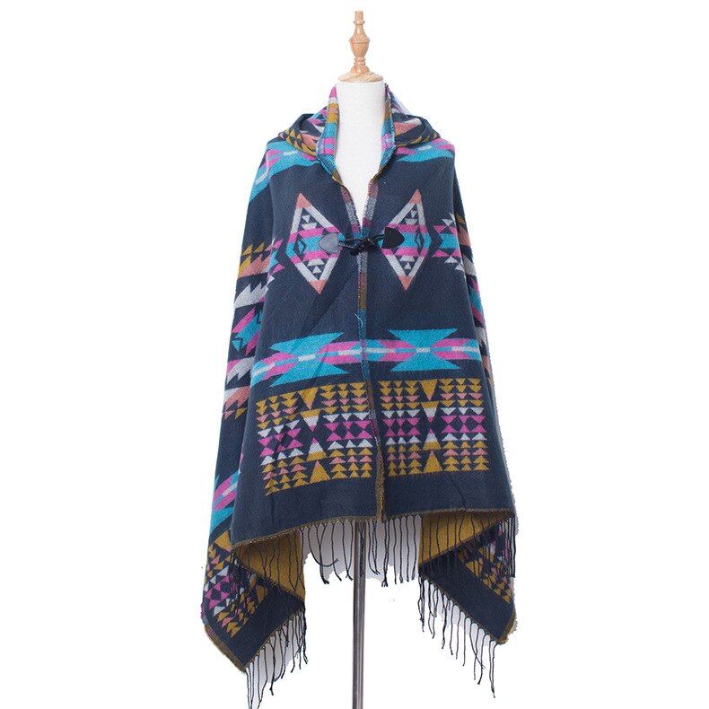 Etniske multifunktionelle boheme sjal tørklæde tribal frynser hættetrøjer stribede cardigans tæpper kappe sjal kvaster poncho frakke: 3