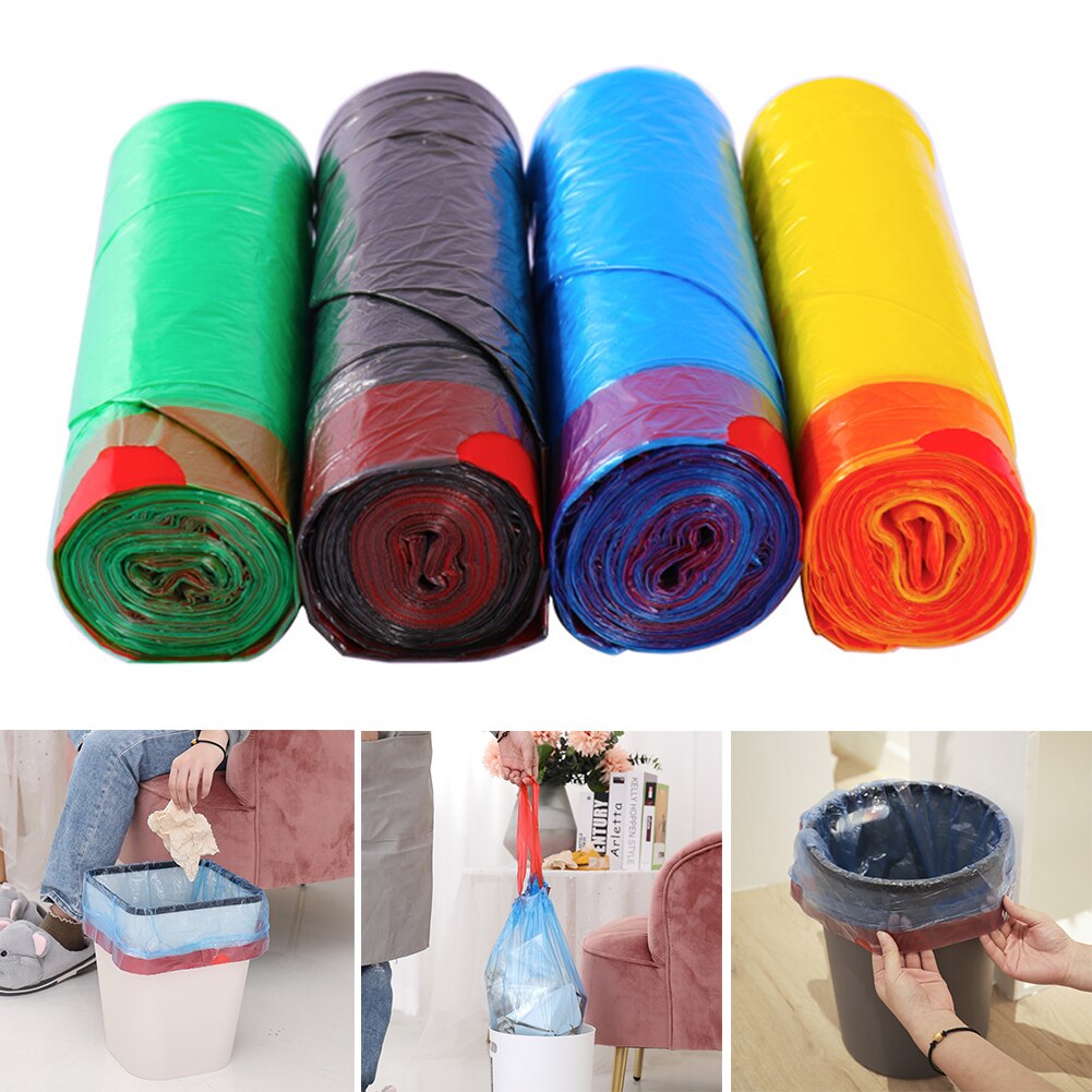 1 Roll Disposable Large Garbage Bag Home Kitchen Drawstring Trash Rubbish Pouch Convenient Environmental Waste Bags Storage
