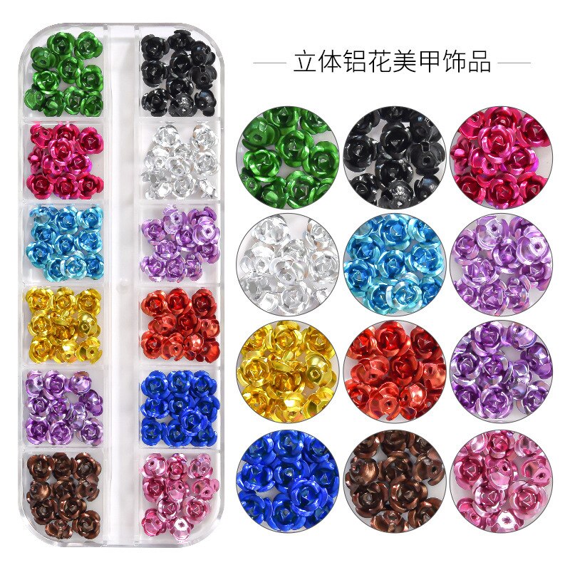Adornos para uñas de rosas X10, 24 Uds., gemas 3D, remache, rosas, flores, 6mm, surtido de Metal, rosas, flores, piedra, 66565: Default Title