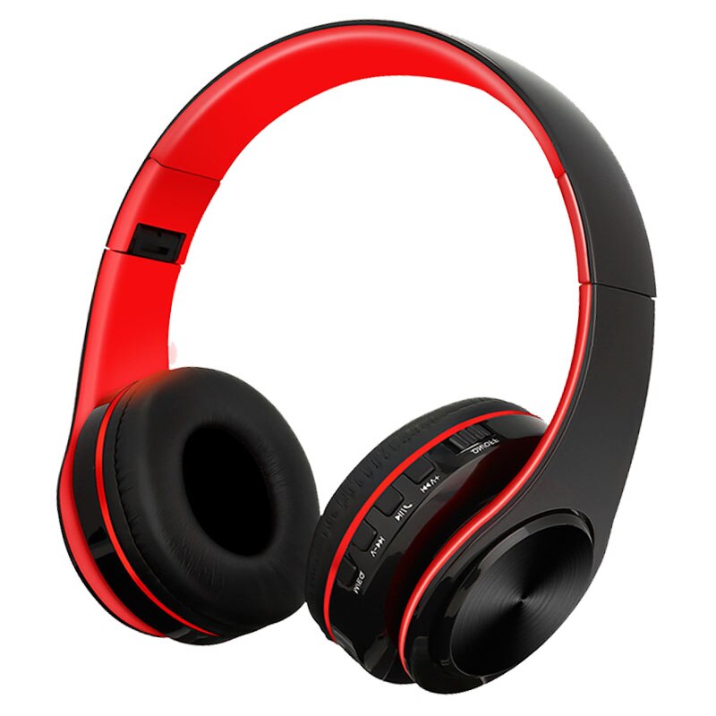 TOMKAS Bluetooth écouteur casque sans fil stéréo écouteurs pliable casques écouteurs réglables avec micro/carte TF pour ordinateur: Red-Black