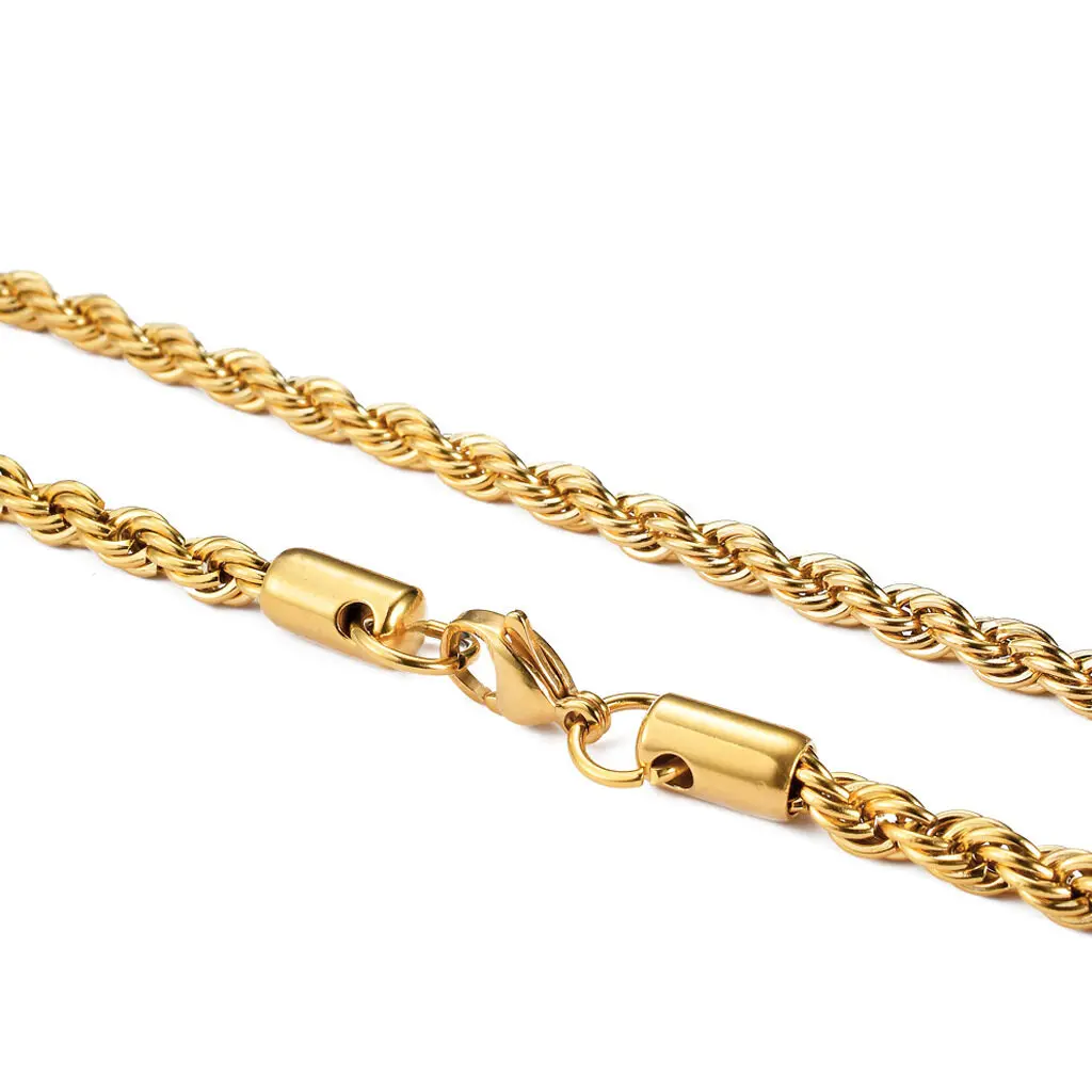 Collar de cadena de cuerda trenzada de Color dorado de 2-6MM, Gargantilla impermeable de acero inoxidable que nunca se decolora para hombres y mujeres, joyería de