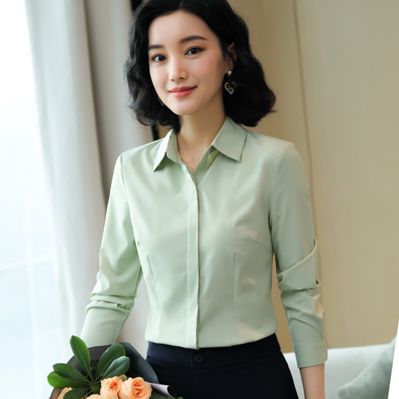 Spring Women Business Shirt Formal Long Sleeve Slim Chiffon Blouses Office Ladies Temperament Work Tops: Fruit green / XXL