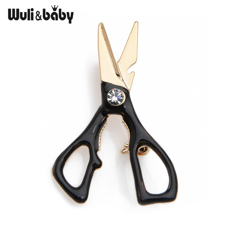 Wuli & baby-broche en émail ciseaux pour hommes et femmes, outils noirs, spécial,