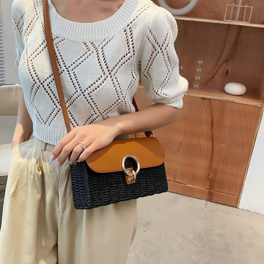 Summer Rattan Wicker Weave Shoulder Bag Straw Beach Women's Bag Small Crossbody Bags Women Handbag