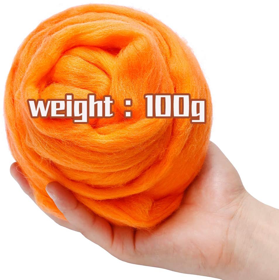 KAOBUY -Orange 3.53oz Wool Roving Yarn, Wool, Spinning Wool Roving For Needle Felting Wet Felting DIY