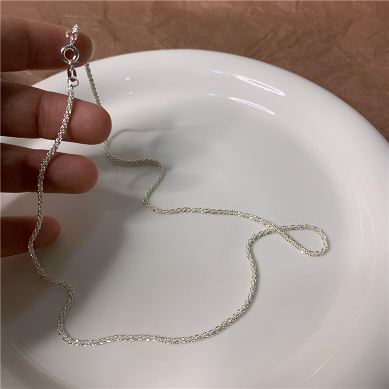 2024 Trend lśniące srebro kolor naszyjnik Choker dla kobiet elegancki łańcuszek do obojczyka naszyjnik impreza ślubna kołnierz biżuteria prezenty
