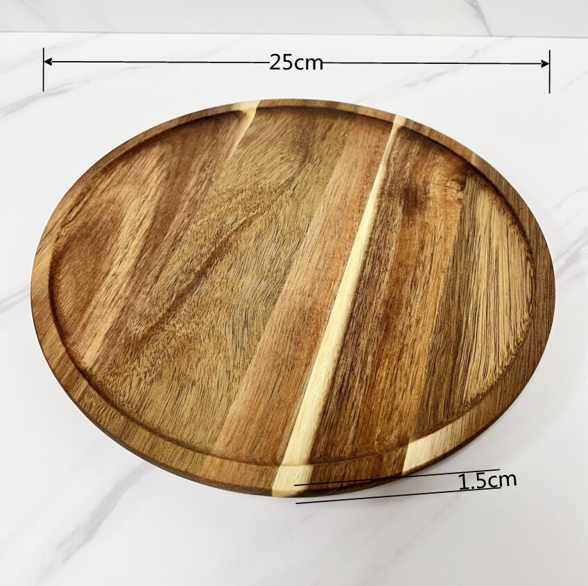 6.5/8.5/10/11 inch solid wood plate fruit plates For home kitchen supplies dessert cake stand Plates for food storage tray: L 25CM