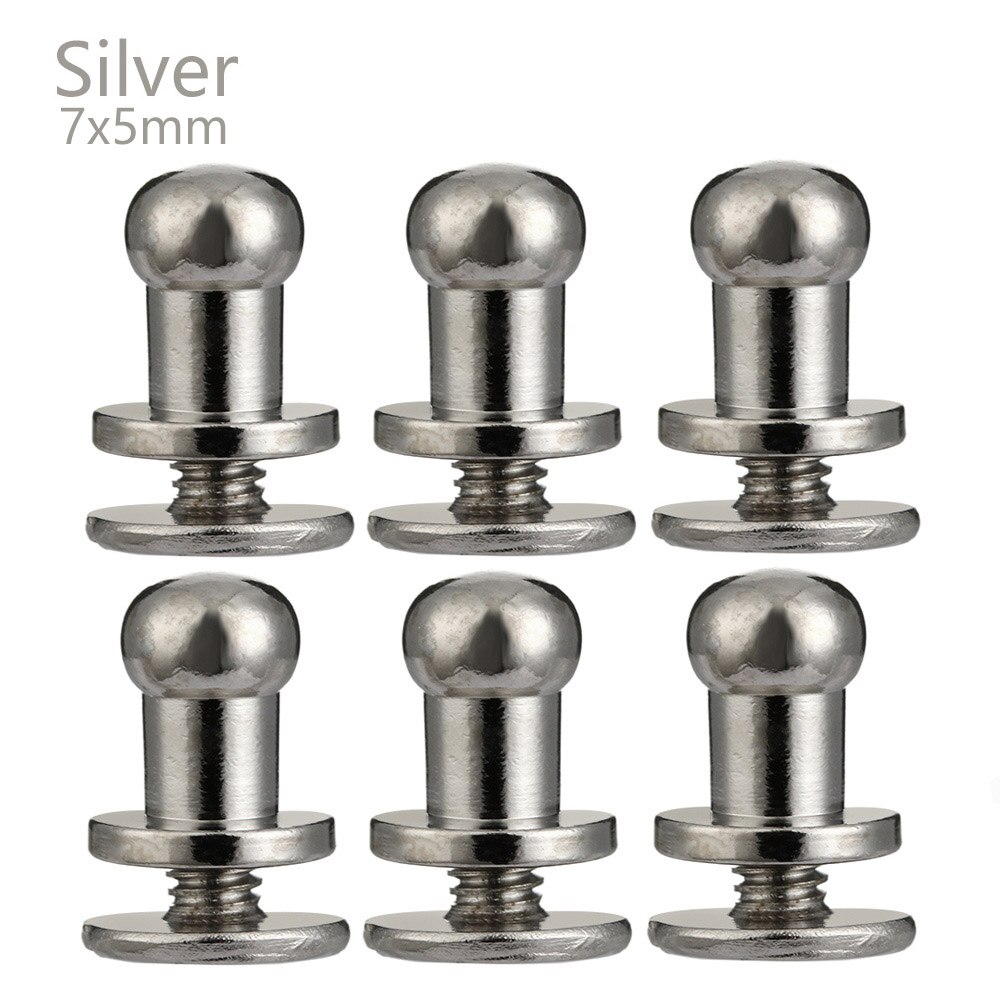 10Pcs/Pack Monk Head Screws Leather Craft Belt Wallet Solid Brass Nail Rivets Screws Bags Tacks Clothes Accessories: silver 7X5mm