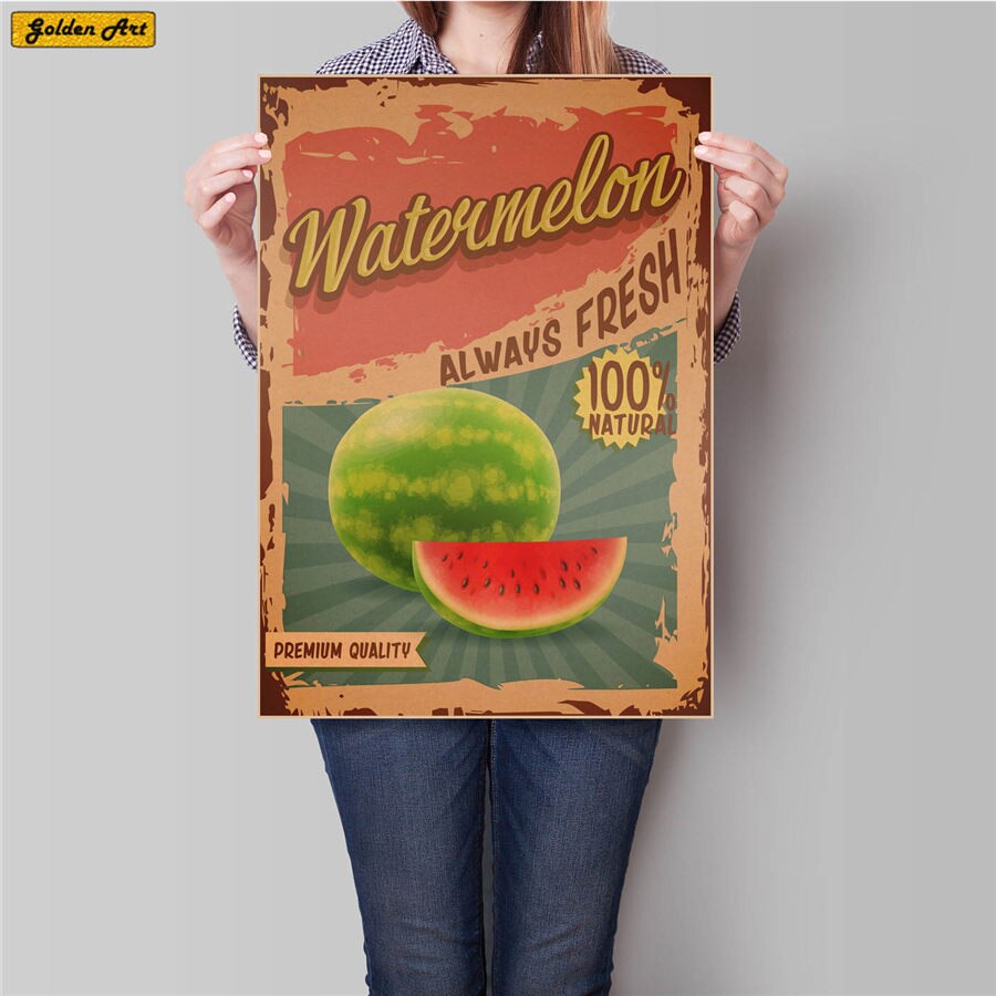 Hedelmä ruoka piirustus vintage voimapaperi juliste baari kahvila seinätarra taidemaalaus retrotaide maaliprintti kuva 45.5 x 31.5cm: Keltainen