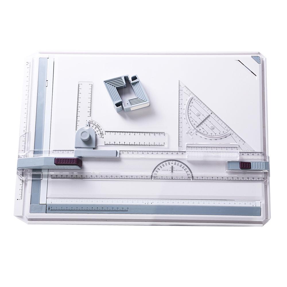 Portable A3 Drawing Board Draft Painting Board with Parallel Rulers Corner Clips Head-lock Adjustable Angle Art Draw Tools