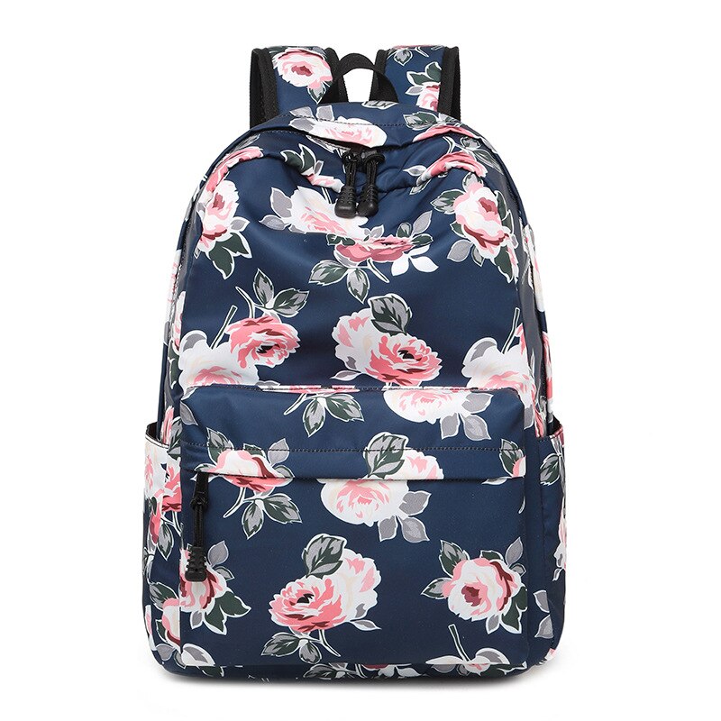 Diomo skoletaske til kvinder blomst pæon mønster rygsæk skoletaske til piger vintage taske: Blå