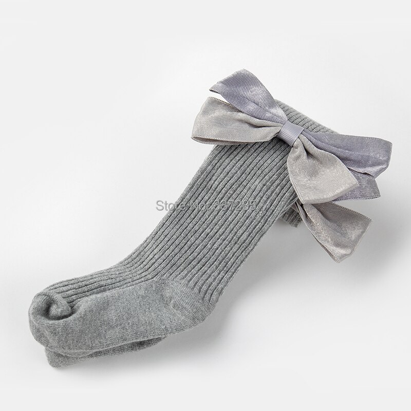 Collant colorati in cotone con fiocco grande per bambina collant per neonato autunno inverno collant lavorati a maglia a strisce principessa carino per bambini bambini: grigio / L
