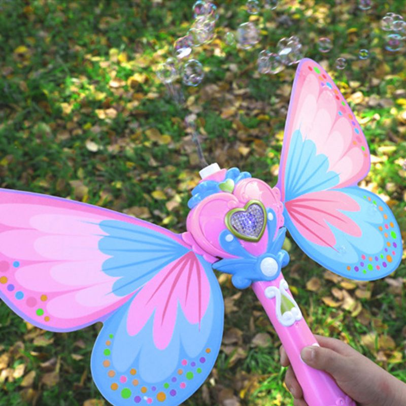 freundlicher Handheld Zauberstab blasiert Maschine Elektrische Schmetterling blasiert Gebläse Hersteller mit Musik Licht freundlicher draussen Garten Spielzeug