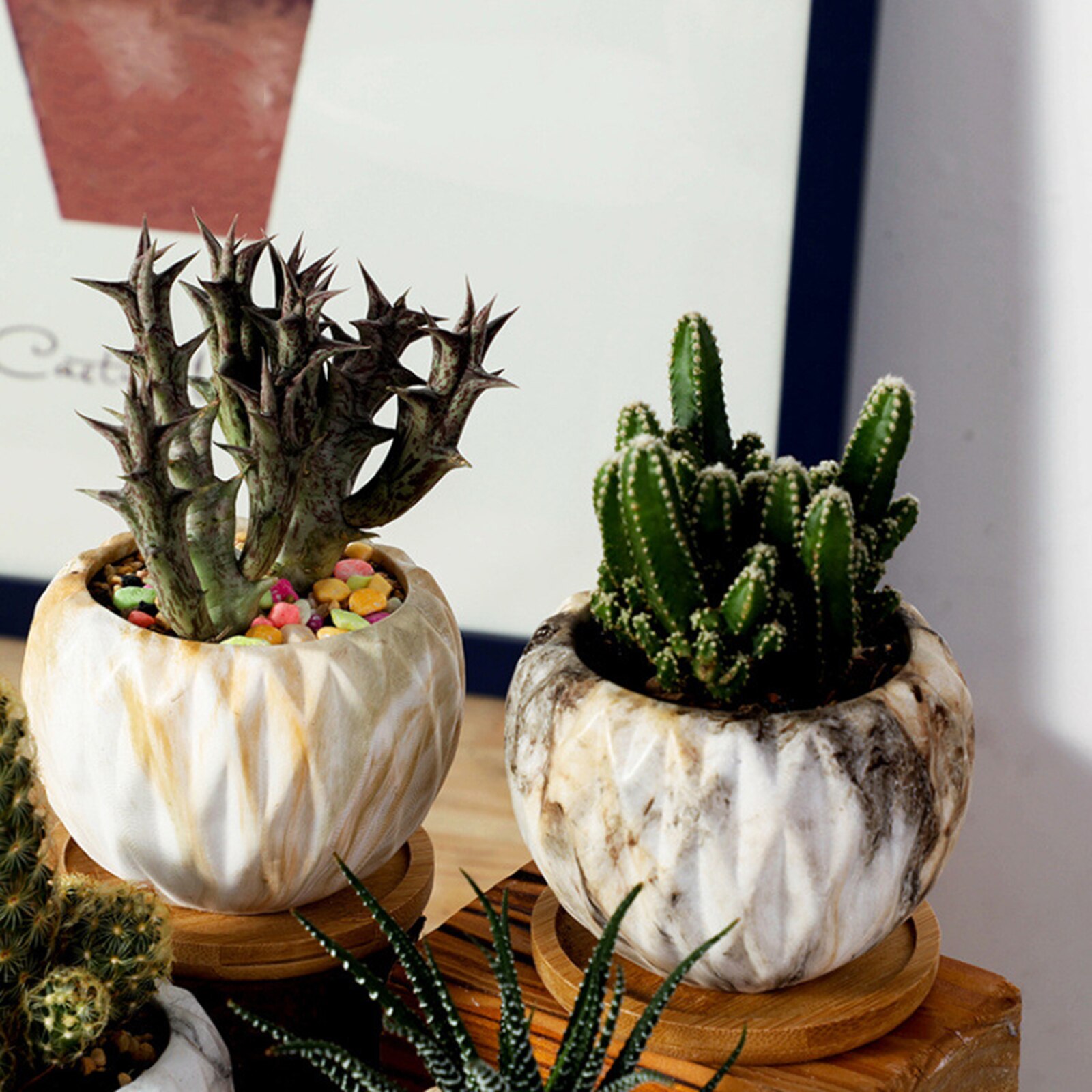 6pcs Natural Bamboo Flower Pots Nursery Planter Bamboo Tray Anti-Fade Square Minimalism Gardening Supply Simple Rural Style