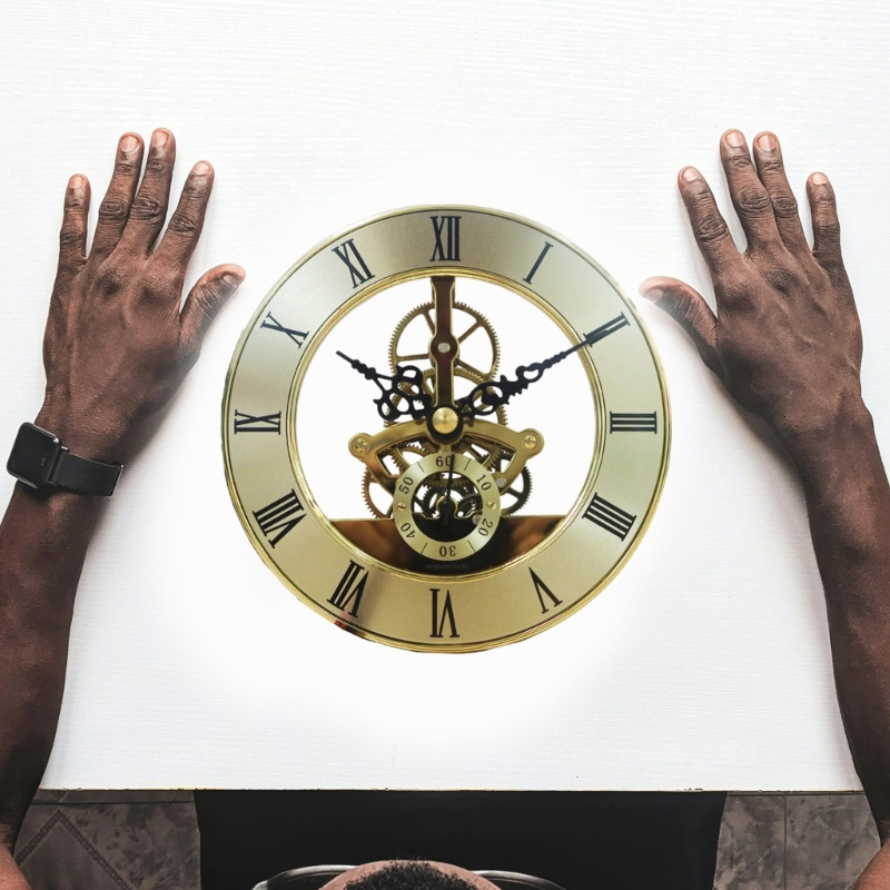 Quiet Operate Quartzs Movement Clock Face 126mm Gold Trim Skeleton Gear Clock Head Insert Roman Numeral for Home