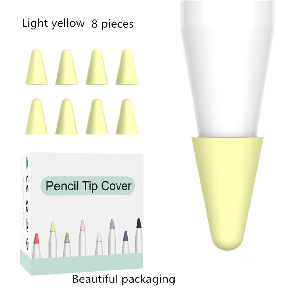 8Pcs/Lot For Apple Pencil 1 2 Tablet Stylus Touch Pen Nib Case Soft Silicone Protective Case For Apple Pen Case Touch Cover: Light yellow