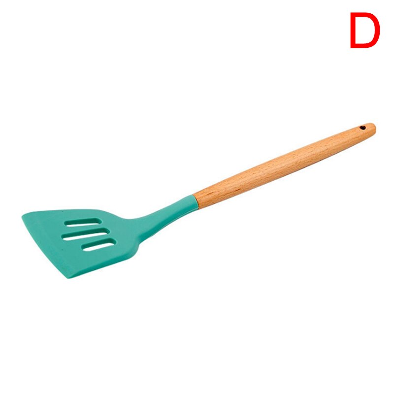 1Pc Houten Handvat Siliconen Keukengerei Kookgerei Spatel Borstel Pasta Vergiet: D