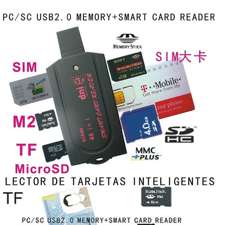 USB Smart Card Reader pc/sc scr80 support SD(7 in 1) micro SD MS(3 in 1) M2 SIM iso7816 ic Smart Card with SDK card reader