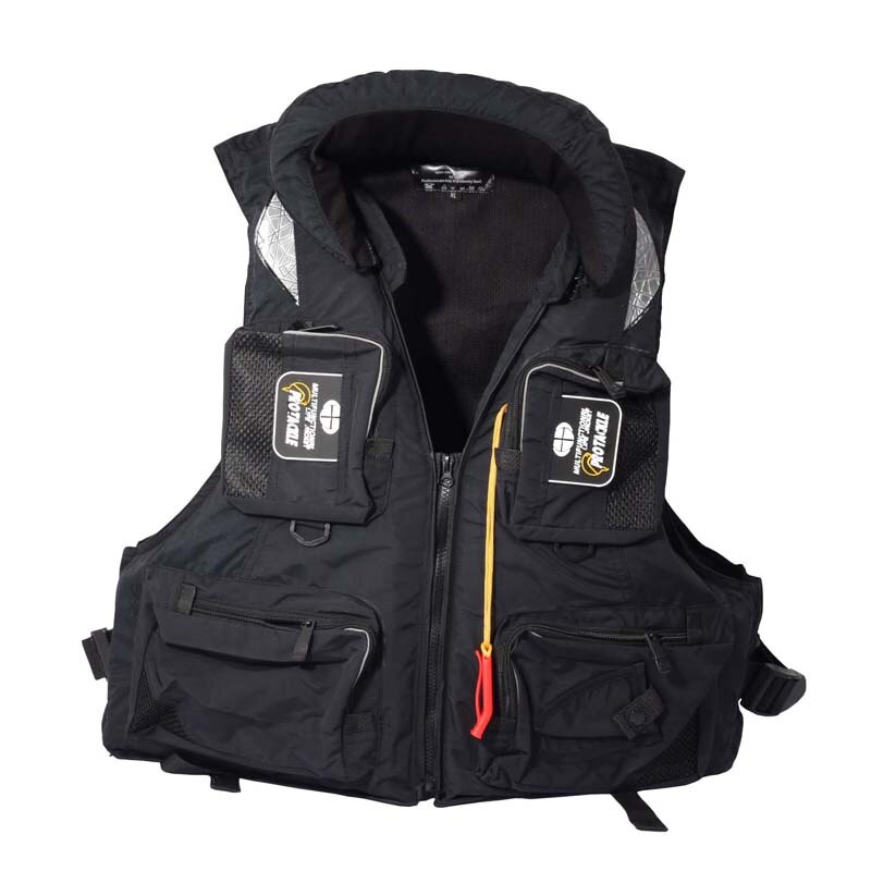 Reflective Fishing Life Jacket Large Size High Buoyancy Life Vest Multi-Function Multi Pocket Outdoor Fishing Boating Vest: Black / XXL