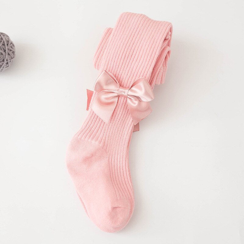 0-4 Jaar Oude Winter Warm Boog Leggings Baby Katoen Boog-Knoop Panty Elastische Kinderen Meisjes Geribbelde Kousen meisjes Voor Leggings: Roze / M 1-2Years