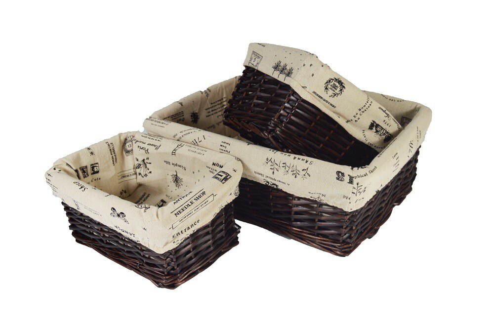 SET DE 3 CESTAS JOCCA DE MIMBRE CON FORRO DE TELA PARA EL HOGAR. CESTA DE ALMACENAMIENTO PARA CUARTO BEBE. CESTA DECORACIÓN RECTANGULAR PARA JOYAS. CANASTOS DE MIMBRE PARA JUGUETES. CANASTA ORGANIZADORA LIBROS. .: Marrón