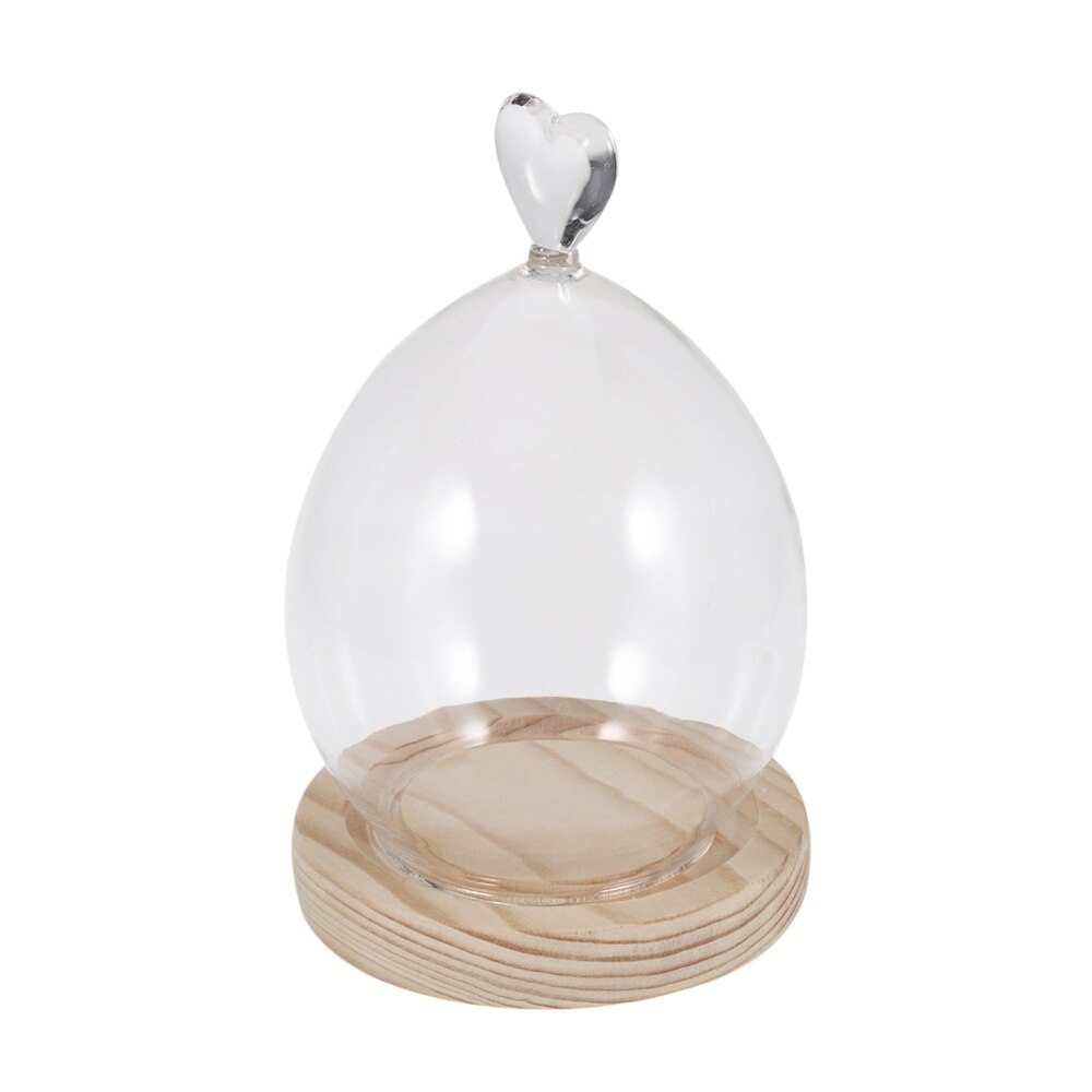Dried Flower Display Glass Cover Preserved Flower Glass Cover DIY Transparent Glass Cover Loving Heart Glass Dome with Wood Base