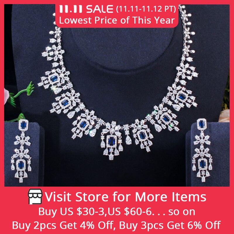 Beakeen-boucles d'oreilles et colliers en zircone cubique vert, grands ensembles de bijoux de mariée de dubaï, accessoires de mariage, JS207