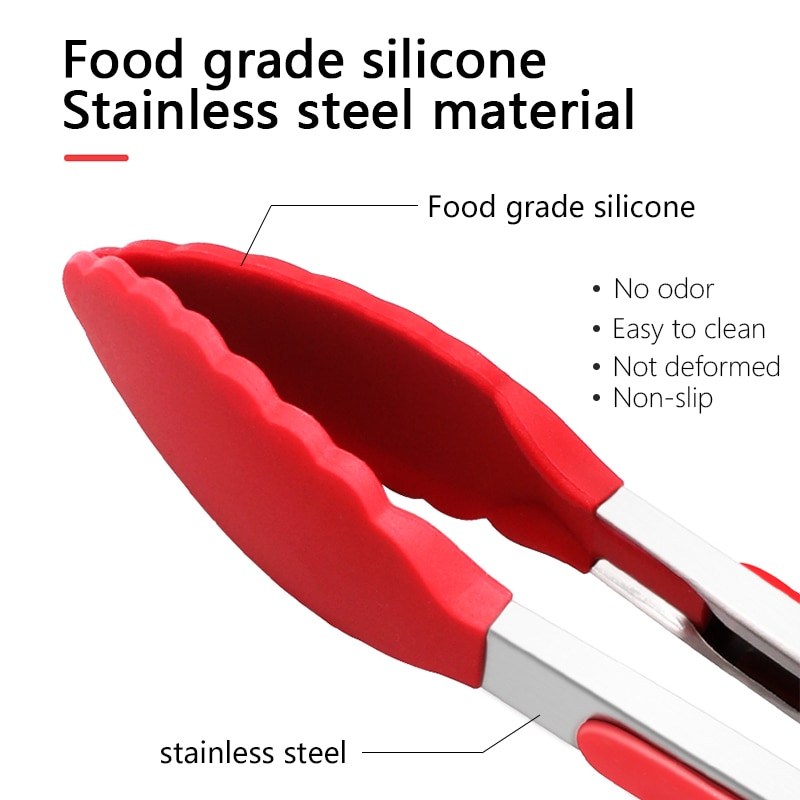 Stainless steel Silicone Kitchen Tongs BBQ Clip Salad Bread Cooking Food Serving Tongs Restaurant Food Folder Kitchen Tools