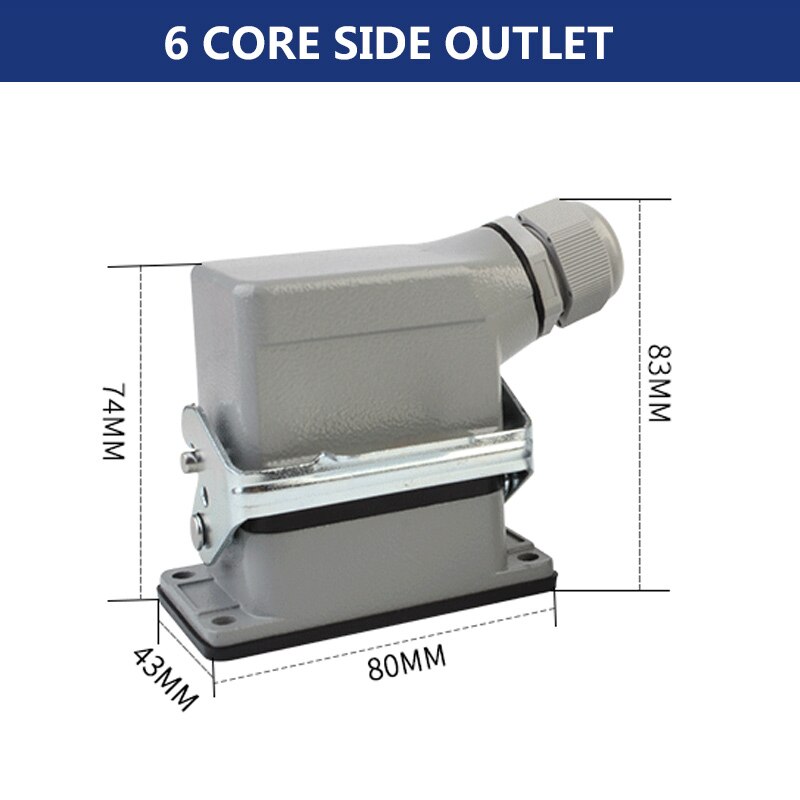 Rectangular Heavy Duty Connectors HDC HE 4 6 8 10 16 20 24 32 48 Core Pin 16A Waterproof Aviation Plug Top Side Line Connector: 6 core lateral line