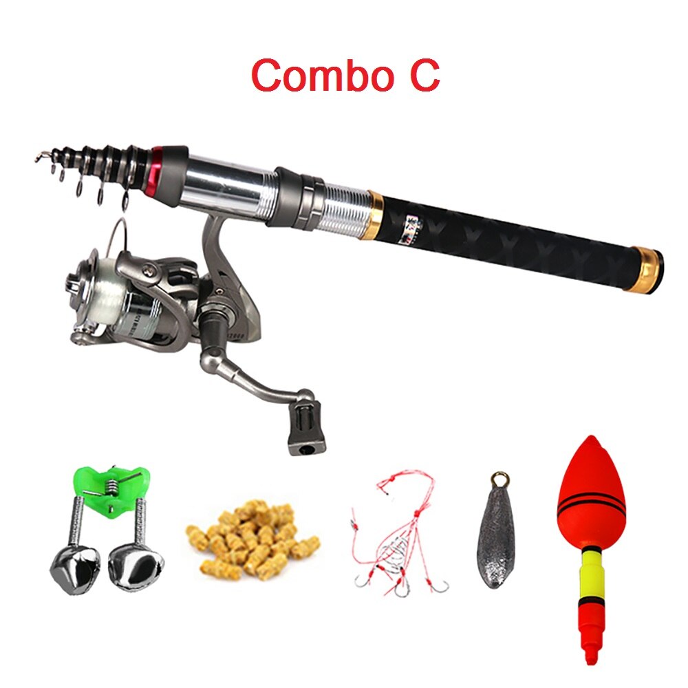 1.3M 2.1M 2.4M Hengel Reel Lijn Combo Draagbare Mini Telescopische Hengel Hengel Lokken Haken Bell vlotter Lood Gewicht Set