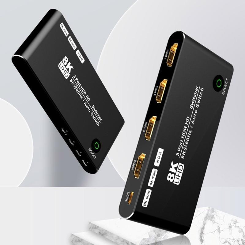 K32C HDTV ​Switch 3 Ports Switcher Auto Switch Select 3 8K 60Hz 4K 120Hz for /5 PC Monitors Projector